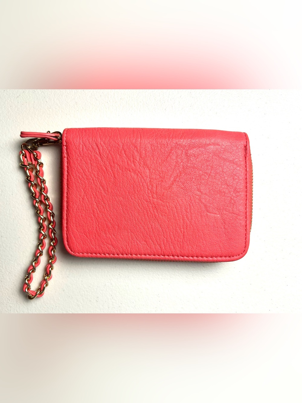 NY&C Wristlet Women’s Zip-Around Mini Wallet Coral Faux Leather